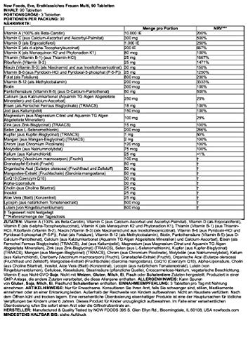 NOW Supplements, Eve™ Women's Multivitamin with Cranberry, Alpha Lipoic Acid and CoQ10, plus Superfruits - Pomegranate, Acai and Mangosteen, 90 Tablets