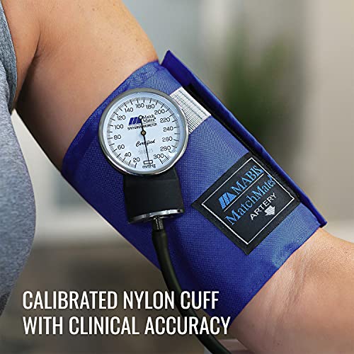MABIS MatchMates Manual Blood Pressure Monitor Kit Aneroid Sphygmomanometer with Calibrated Nylon Cuff and Oversized Carrying Case, Adult, Royal Blue