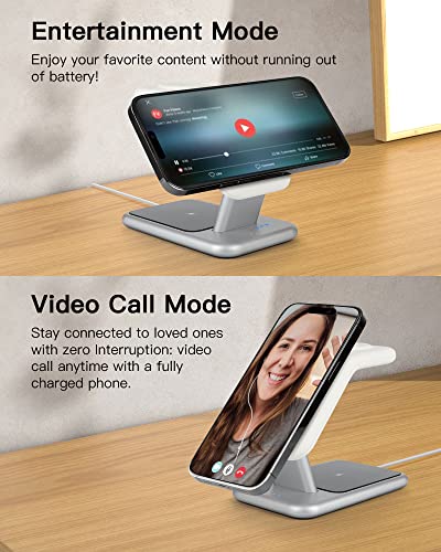3-in-1 Wireless Charging Station, 18W Fast Mag-Safe Charger Stand for iPhone 14, 13 and 12 Series - Apple Watch and AirPods, Magnetic Wireless Charging Station for Multiple Devices with Adapter and LED