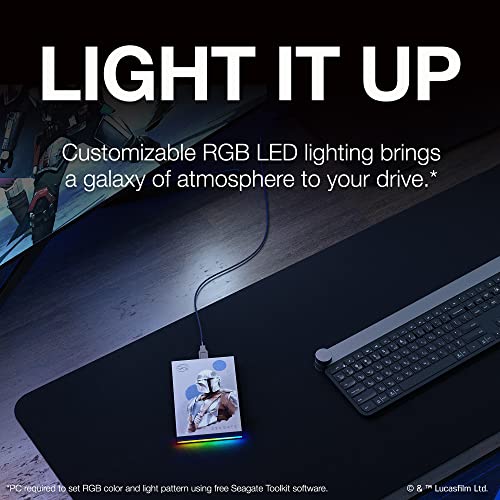 Seagate The Mandalorian Drive Special Edition FireCuda External Hard Drive 2TB Officially-Licensed - 2.5 Inch USB 3.2 Gen 1 Blue LED RGB lighting with Rescue Services (STKL2000405)