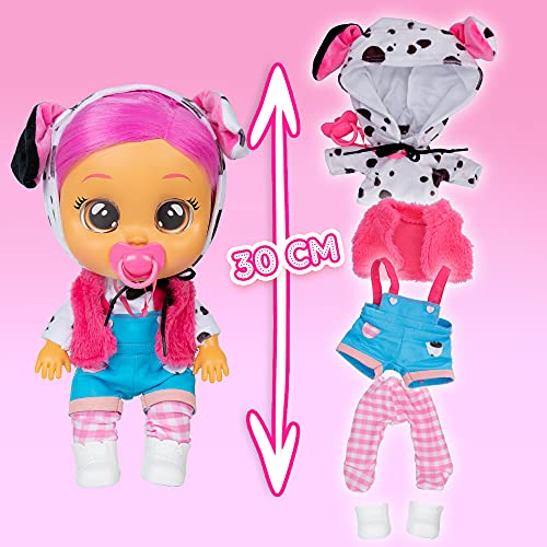 Cry Babies Dressy Dotty - 12' Baby Doll | Blue Overalls, Dalmatian Themed Hoodie with Animal Ears, Amazon Exclusive