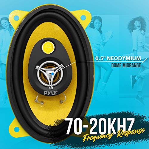 Pyle Car Three-Way Speaker System - Pro 4 x 6 Inch 180W 4 Ohm Mid Tweeter Component Audio Sound Speakers For Car Stereo w/ 30 Oz Magnet Structure, 2” Mount Depth Fits Standard OEM - PLG46.3 (Pair),Black/Yellow