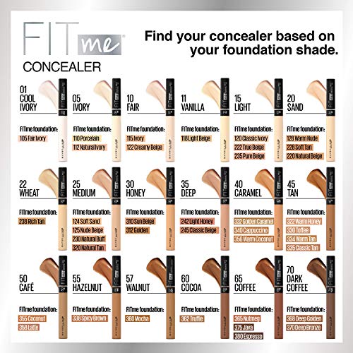 Maybelline Fit Me Liquid Concealer Makeup, Natural Coverage, Lightweight, Conceals, Covers Oil-Free, Tan, 1 Count