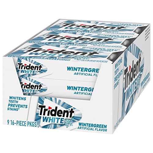 Trident White Wintergreen Sugar Free Gum, 9 Packs of 16 Pieces (144 Total Pieces)