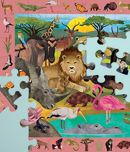 Mudpuppy African Safari Search and Find Puzzle, 64 Pieces, 23” x 15.5” – Jigsaw Puzzle for Kids Age 4+, Colorful Illustrations of Animals, Insects and Plants, Complete Puzzle to Find 40+ Hidden Images