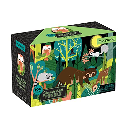 Mudpuppy in The Forest Glow-in-The-Dark Puzzle, 100 Pieces, 18”x12” –Perfect for Kids Age 5+ - Colorful and Glowing Illustrations of Forest Life - Award-Winning Glow in The Dark Puzzle