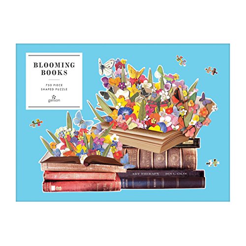 Galison Blooming Books Shaped Jigsaw Puzzle, 750 Pieces, 28.3” x 21'' – Flowers, Butterflies and Books – Die-Cut – Thick, Sturdy Pieces – Challenging and Fun – Fun Indoor Activity