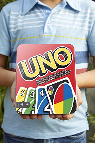 Mattel Games UNO Card Game for Family Night, Travel Game and Gift for Kids in a Collectible Storage Tin for 2-10 Players [Amazon Exclusive]