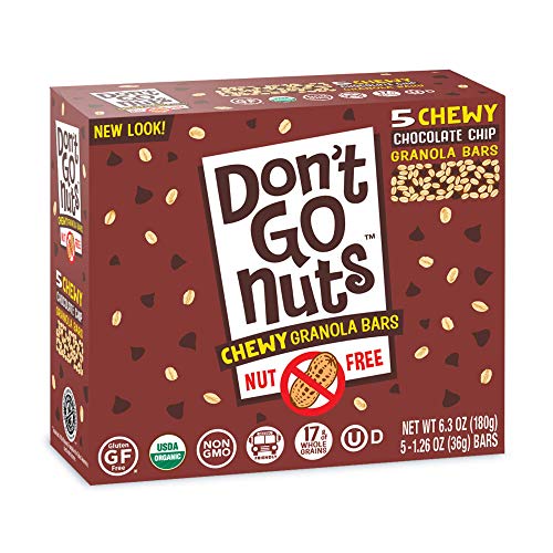 Don't Go Nuts Nut-Free Organic Chewy Granola Bars, Chocolate Chip, 30 Count, Non GMO, Gluten Free
