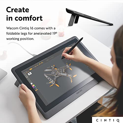 Wacom Cintiq 16 Drawing Tablet with Full HD 15.4-Inch Display Screen, 8192 Pressure Sensitive Pro Pen 2 Tilt Recognition, Compatible with Mac OS Windows and All Pens
