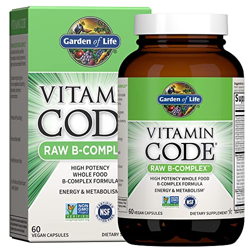 Garden of Life Raw B Complex - Vitamin Code - 60 Vegan Capsules, High Potency Vitamins for Energy and Metabolism with B2 Riboflavin, B1, B3, B6, Folate, B12 as Methylcobalamin and Biotin Plus Probiotics