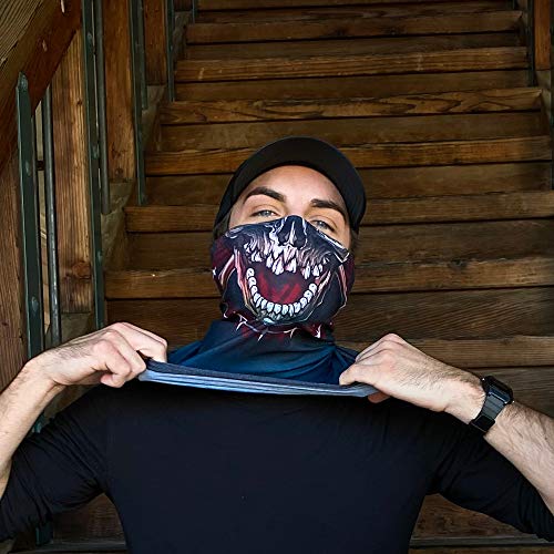 Neck Gaiter Face Mask Scarf - Proudly Made in The USA. Sun and Dust Protection, Sport, Bandanas for Fishing, Hiking, Cycling, Motorcycling, Running - Red Crossbones