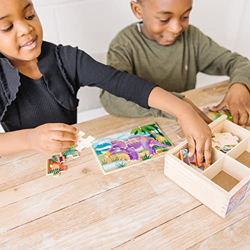 Melissa and Doug Dinosaurs 4-in-1 Wooden Jigsaw Puzzles in a Storage Box (48 pcs) - Kids Puzzle, Dinosaur Puzzles for Kids Ages 3+ - FSC-Certified Materials
