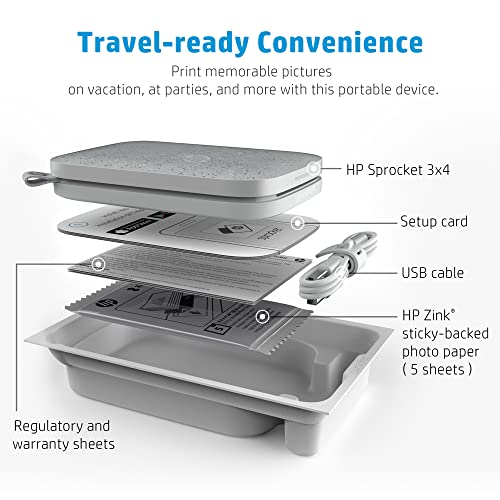 HP Sprocket 3x4 Instant Photo Printer – Wirelessly Print 3.5x4.25” Photos on Zink Paper from iOS and Android Devices