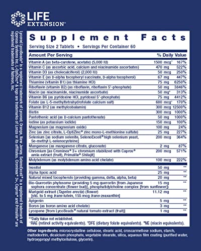 Life Extension Two-Per-Day High Potency Multi-Vitamin and Mineral Supplement - Vitamins, Minerals, Plant Extracts, Quercetin, 5-MTHF Folate and More - Gluten-Free - Non-GMO - 120 Tablets
