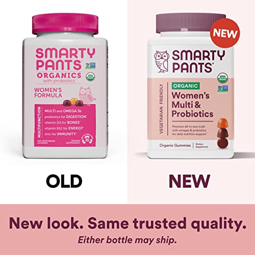 SmartyPants Organic Womens Multivitamin, Daily Gummy Vitamins: Biotin, Probiotics, Vitamin C, D3, B12, Omega 3, and Zinc for Immune Support, Energy, and Hair Skin and Nails, 120 Gummies, 30 Day Supply