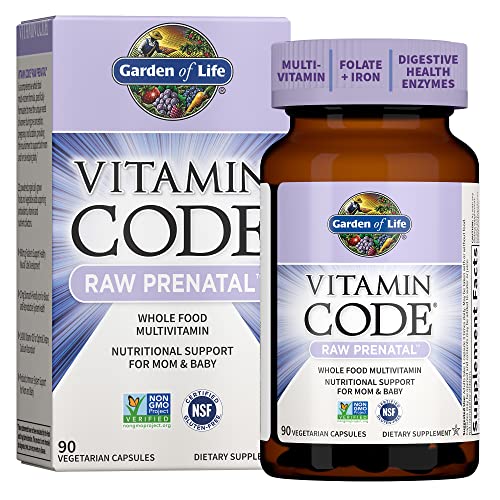 Garden of Life Prenatal Multivitamin for Women with Iron, Folate and Vitamin C and D3 for Neural Development and Probiotics for Immune Support – Vitamin Code – Non-GMO, Gluten-Free, Kosher, 30 Day Supply
