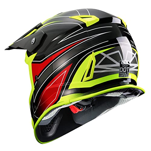 GLX GX23 Dirt Bike Off-Road Motocross ATV Motorcycle Full Face Helmet for Men Women, DOT Approved (Sear Yellow, X-Large)