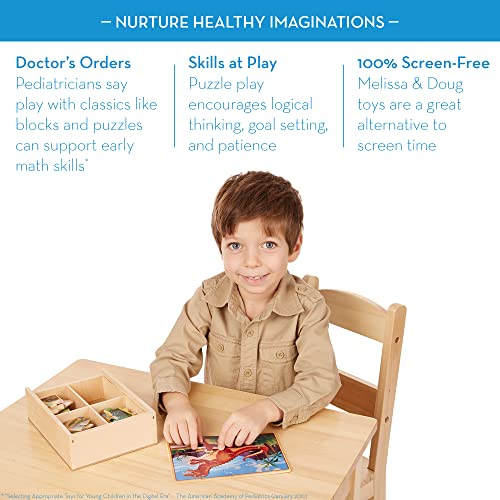 Melissa and Doug Dinosaurs 4-in-1 Wooden Jigsaw Puzzles in a Storage Box (48 pcs) - Kids Puzzle, Dinosaur Puzzles for Kids Ages 3+ - FSC-Certified Materials