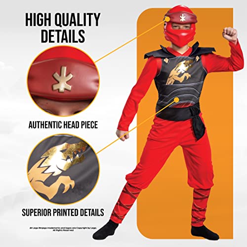 Kai Costume for Kids, Classic Lego Ninjago Legacy Themed Children's Character Jumpsuit, Child Size Large (10-12)
