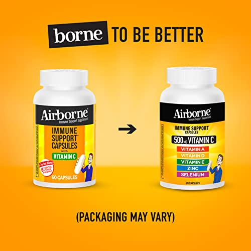 Airborne Vitamin C 500mg Capsules With Zinc and Selenium, Immune Support Supplement For Adults with Powerful Antioxidants Vitamins A C and E + Vitamin D - 60ct Bottle (30 Servings)