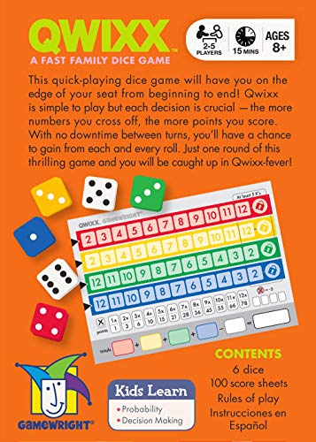 Gamewright Qwixx - A Fast Family Dice Game Multi-colored, 5'