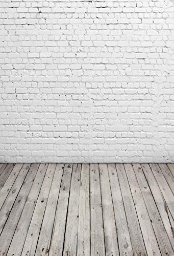 HUAYI 5X7ft White Brick Wall With Gray Wooden Floor Photography Vinyl Backdrop D-2504