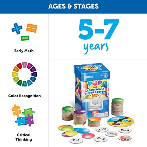Learning Resources Pop For Addition and Subtraction Math Game - 100 Pieces, Ages 6+ | Grades 1+ Classroom and Homeschool Math Games, Math Activities for Kids