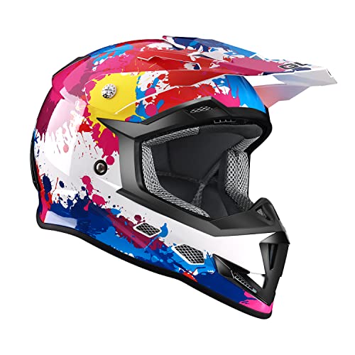 GLX GX623 DOT Kids Youth ATV Off-Road Dirt Bike Motocross Motorcycle Full Face Helmet Combo Gloves Goggles for Boys and Girls (Graffiti, Large)