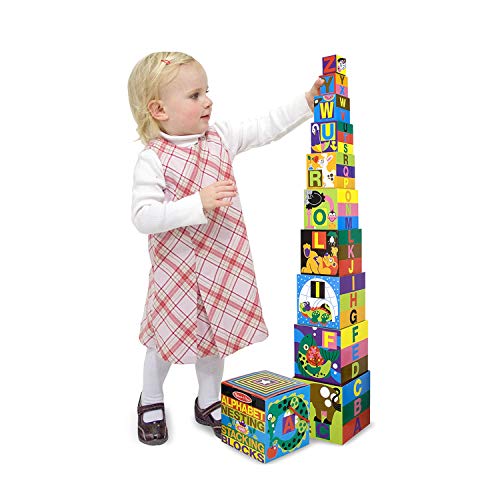 Melissa and Doug Deluxe 10-Piece Alphabet Nesting and Stacking Blocks - Stack And Sort , ABC Learning , Stackable Toys For Toddlers Ages 2+