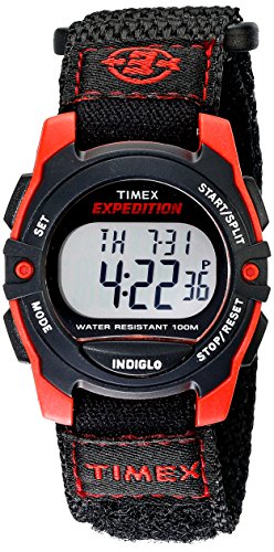 Timex Unisex T49956 Expedition Mid-Size Digital CAT Black/Red Fast Wrap Velcro Watch