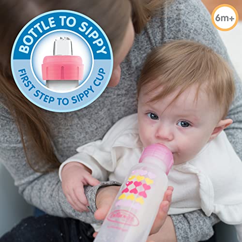 Dr. Brown’s Natural Flow® Anti-Colic Options+™ Narrow Sippy Bottle Starter Kit, 8oz/250mL, with Level 3 Medium-Fast Flow Nipple and 100% Silicone Soft Sippy Spout, Pink, 6m+