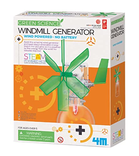 4M Toysmith, Green Science Windmill Generator Kit, DIY Science Kit With LED Lights, For Boys and Girls Ages 8+ (Packaging May Vary)