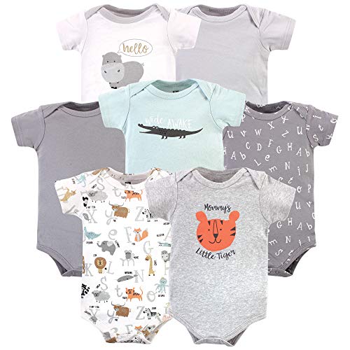Hudson Baby Unisex Baby Cotton Bodysuits Alphabet Animals, 0-3 Months