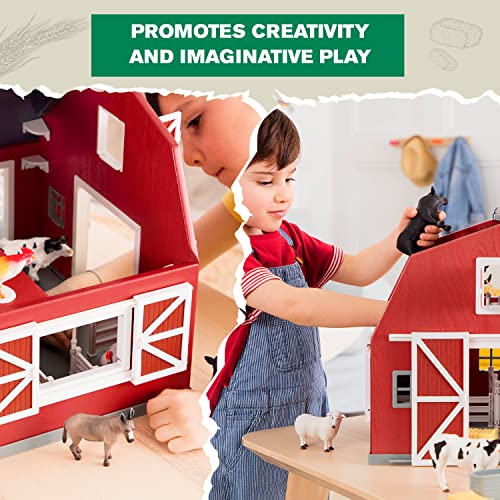 Terra By Battat Wooden Animal Barn - Toy Barn Farm Playset - Pretend Play Toys For Kids Ages 3+ (20 Piece)