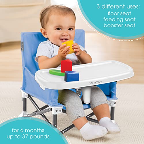 Summer Pop ‘n Sit Portable Booster Chair, Dusty Blue - Booster Seat for Indoor/Outdoor Use - Fast, Easy and Compact Fold