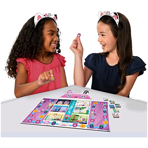 Gabby’s Dollhouse, Meow-Mazing Board Game Based on The DreamWorks Netflix Show with 4 Kitty Headbands, for Families and Kids Ages 4 and up