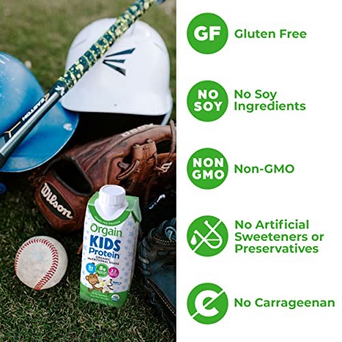 Orgain Organic Kids Protein Nutritional Shake, Vanilla - 8g of Protein, 22 Vitamins and Minerals, Fruits and Vegetables, Gluten Free, Soy Free, Non-GMO, 8.25 Fl Oz (Pack of 12)