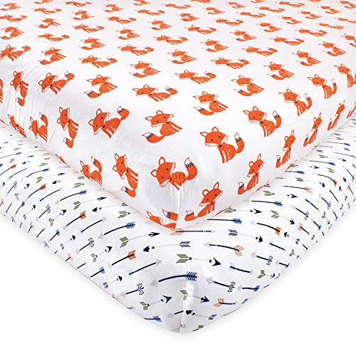 Hudson Baby Unisex Baby Cotton Fitted Crib Sheet, Foxes, One Size