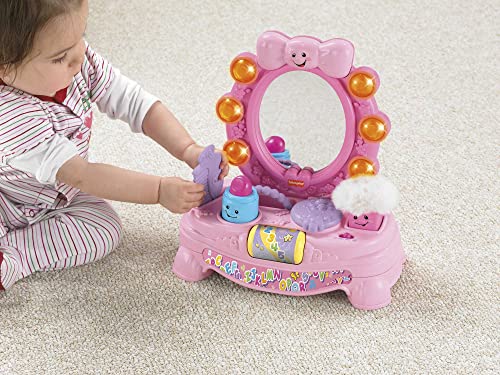Fisher-Price Laugh and Learn Baby Toy, Magical Musical Mirror, Pretend Vanity Set with Light Sounds and Learning Songs for Infant to Toddler, Pink