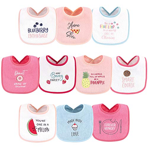 Hudson Baby Unisex Baby Cotton Terry Drooler Bibs with Fiber Filling, Food Girl, One Size
