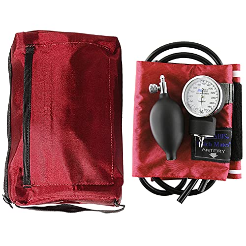MABIS MatchMates Manual Blood Pressure Monitor Kit Aneroid Sphygmomanometer with Calibrated Nylon Cuff and Oversized Carrying Case, Adult, Red