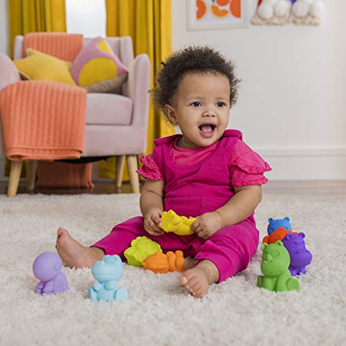 Bright Starts TropicAnimals 9pk Take-Along Friends Baby Bath Toys and Play Set - Squeezable Wipeable Soft Infant Toys, Ages 3 Months+