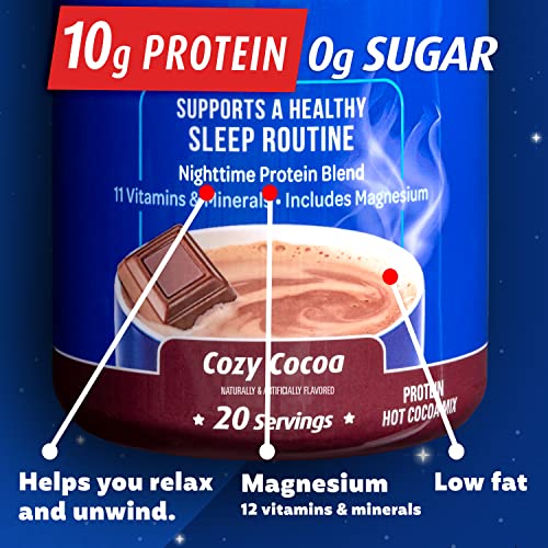 Premier Protein Good Night Protein Powder, Hot Cocoa Mix, 10g Protein, 0g Sugar, 11 Vitamins and Minerals, Nighttime Protein Blend, Magnesium, Zinc, 20 Serve, 1 Tub