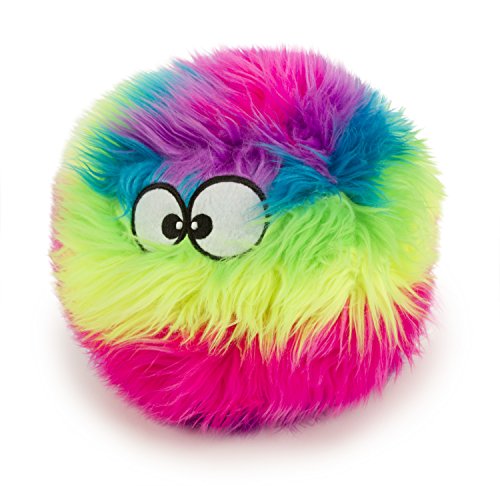 goDog Furballz Squeaky Plush Ball Dog Toy, Chew Guard Technology - Rainbow, Large, for All Breed Sizes