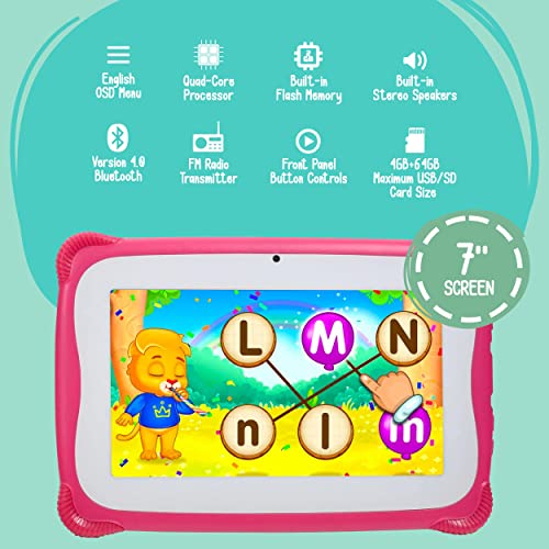 Kids Tablet W/Stylus Pen 7 Inch WiFi Android 10 Children Tablet 1GB RAM 8 GB Storage Quad-Core 2800 mAH Parental Control Educational Learning Games Dual Camera YouTube Toddler/Kid Proof Case (Pink)