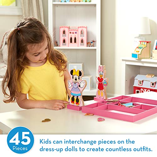 Melissa and Doug Disney Minnie Mouse and Daisy Duck Magnetic Dress-Up Wooden Doll Pretend Play Set (40+ pcs) - Toys, Dress Up Dolls For Preschoolers And Kids Ages 3+