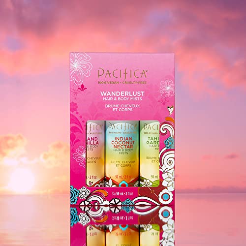 Pacifica Beauty | Wanderlust Hair Perfume and Body Spray Trial Set | Featuring Island Vanilla Mini | 3 Scents | Fragrance Sampler Gift Set | Natural + Essential Oils | Clean | Vegan + Cruelty Free