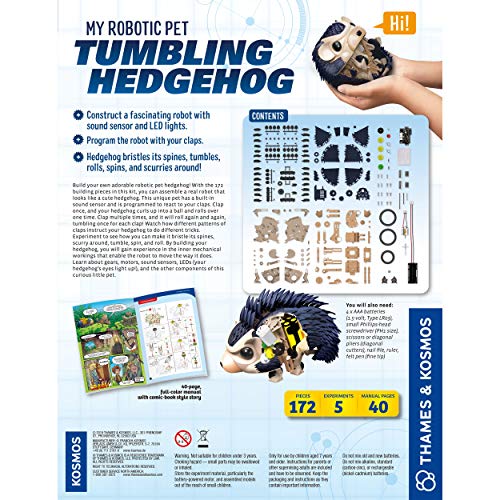 Thames and Kosmos My Robotic Pet - Tumbling Hedgehog | Build Your Own Sound Activated Tumbling, Rolling, Scurrying Pet | STEM Experiment Kit | Toy of The Year Award Finalist
