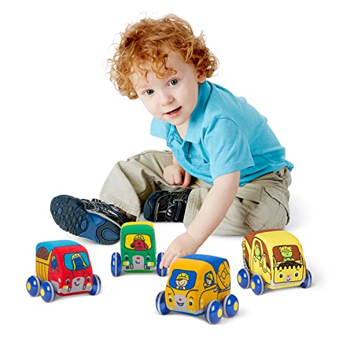 Melissa and Doug Pull-Back Construction Vehicles - Soft Baby Toy Play Set of 4 Vehicles - Cars For Infants, Construction Toys, Pull Back Cars For Babies Ages 9m+